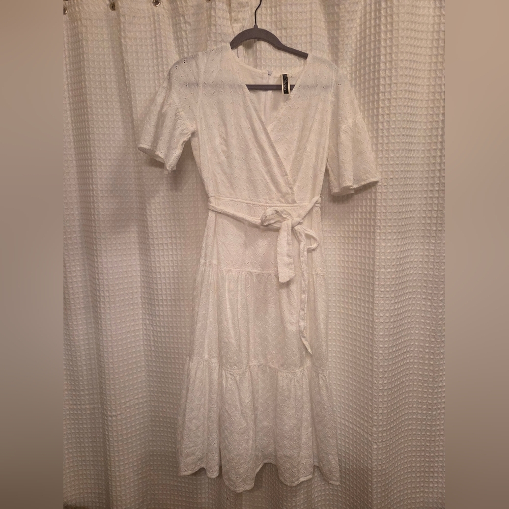 Julian Taylor White Midi Wrap Dress